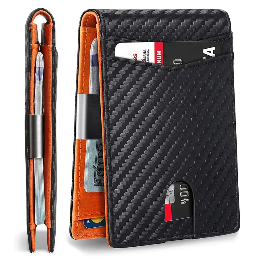 Men'S Carbon Fiber RFID Blocking Bifold Wallet - Multi Functional, Stylish, Slim Card Storage, Clip Money Holder, Multi-Card Slot, Minimalist Designer Short Wallet with Box, Gifts for Him