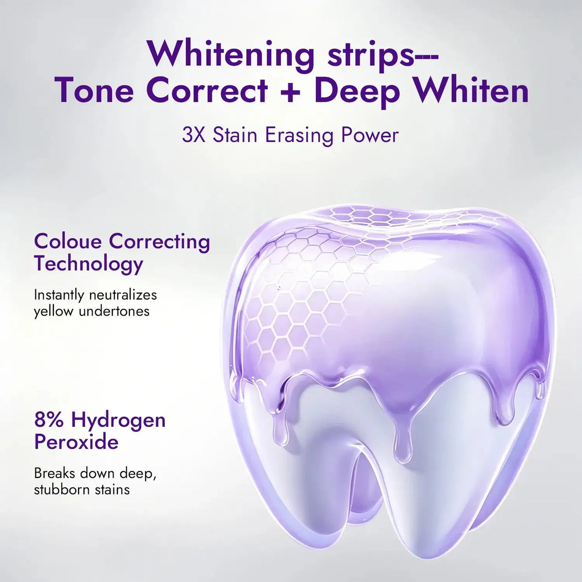 Vebanier Dual-Action Purple Gel Teeth Brightener Strips Kit - 4 Whitening Pairs + 4 Enamel Repair Pairs, 8% Hydrogen Peroxide, Nano-Hydroxyapatite, Gentle for Sensitive Teeth