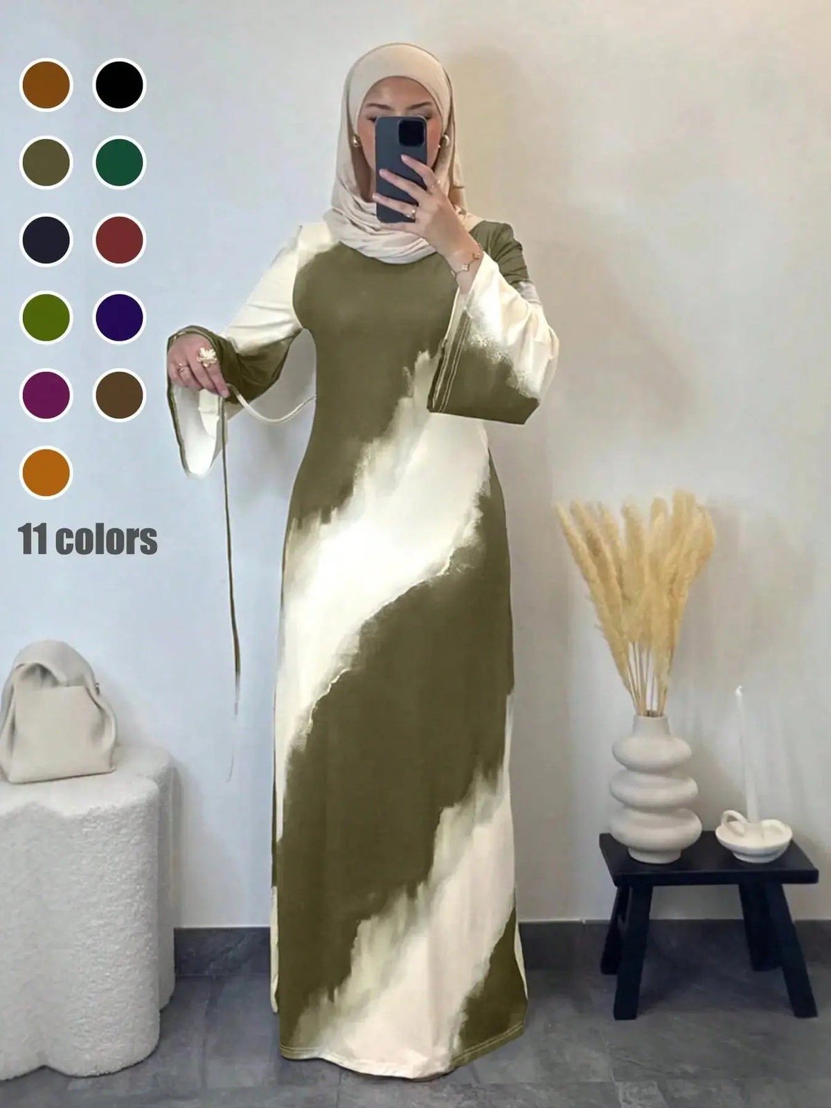 Muslim Women'S Casual Slim-Fit Long Sleeve Dress, Modest Islamic Clothing, Elegant Printed Maxi Dress for All Seasons, Comfortable Daily Wear