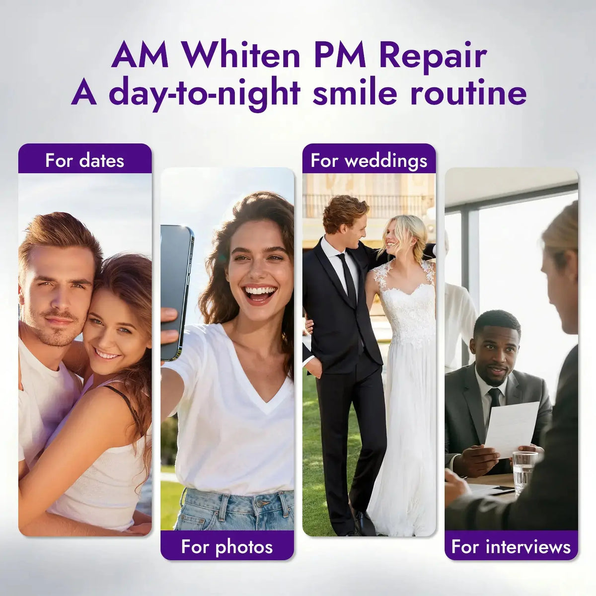Vebanier Dual-Action Purple Gel Teeth Brightener Strips Kit - 4 Whitening Pairs + 4 Enamel Repair Pairs, 8% Hydrogen Peroxide, Nano-Hydroxyapatite, Gentle for Sensitive Teeth