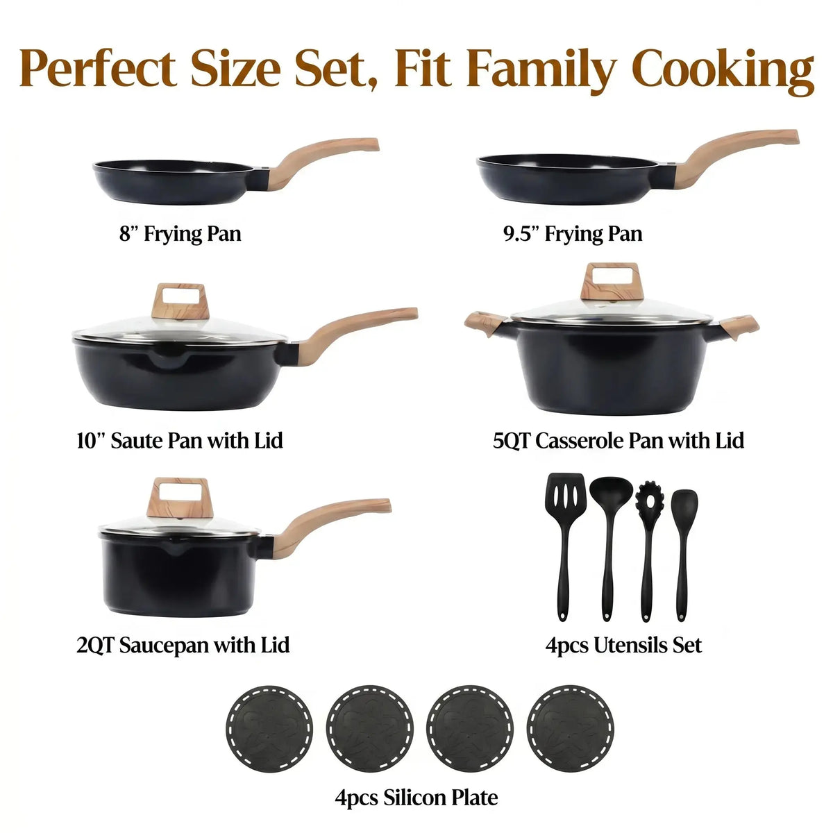 [ New ]FDN 16-Pc Aesthetic Cookware Collection, Non-Toxic Pfas-Free Titanium Caremic Granite Pots and Pans Set, Easy-Clean Oven & Dishwasher Safe, Induction Ready Cooking Set with 10" (24Cm) Fry Pan, Glass Lids, Kitchen Utensils, Aluminium, Deals for You