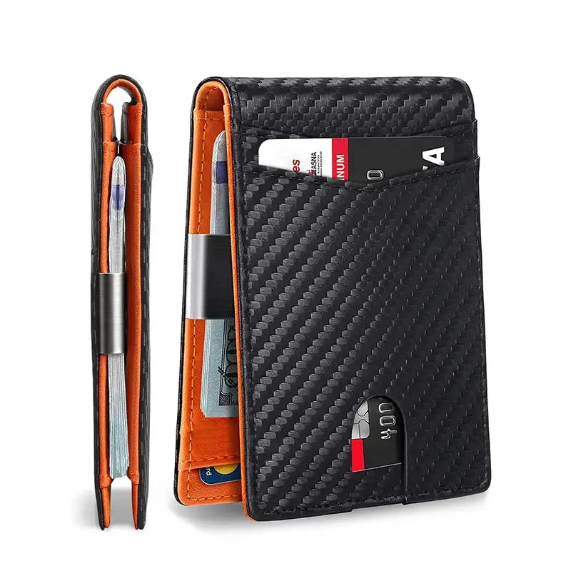 Men'S Carbon Fiber RFID Blocking Bifold Wallet - Multi Functional, Stylish, Slim Card Storage, Clip Money Holder, Multi-Card Slot, Minimalist Designer Short Wallet with Box, Gifts for Him