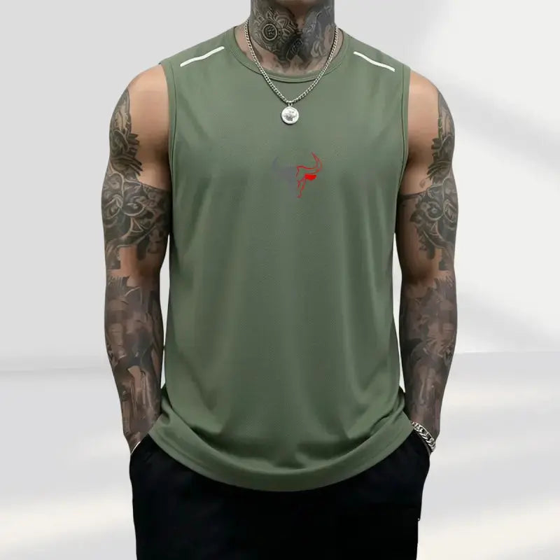 Men'S 3-Pack Bull Print Sleeveless Polyester Vests, Breathable Fitness Exercise Wear Active Top for Summer Gym Bodybuilding, Male Clothing (Black+Light Gray+Red)