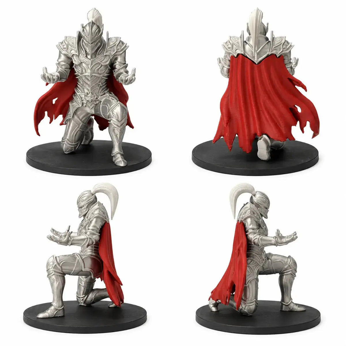Armored Knight Pen Holder Stand, 3D Printed Desktop Accessories with Fixed Pose Open Hands, Red Cape & 2.76-In round Base, Single Pen Display for Office & Study Desk Organizer, 8.3Cm
