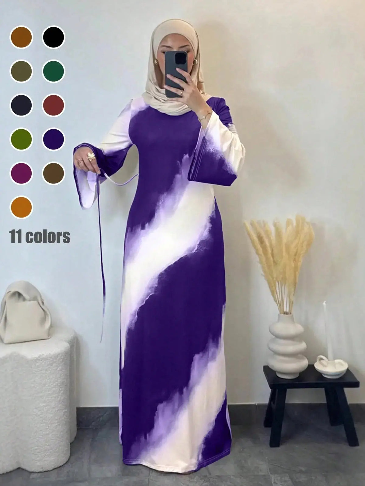 Muslim Women'S Casual Slim-Fit Long Sleeve Dress, Modest Islamic Clothing, Elegant Printed Maxi Dress for All Seasons, Comfortable Daily Wear