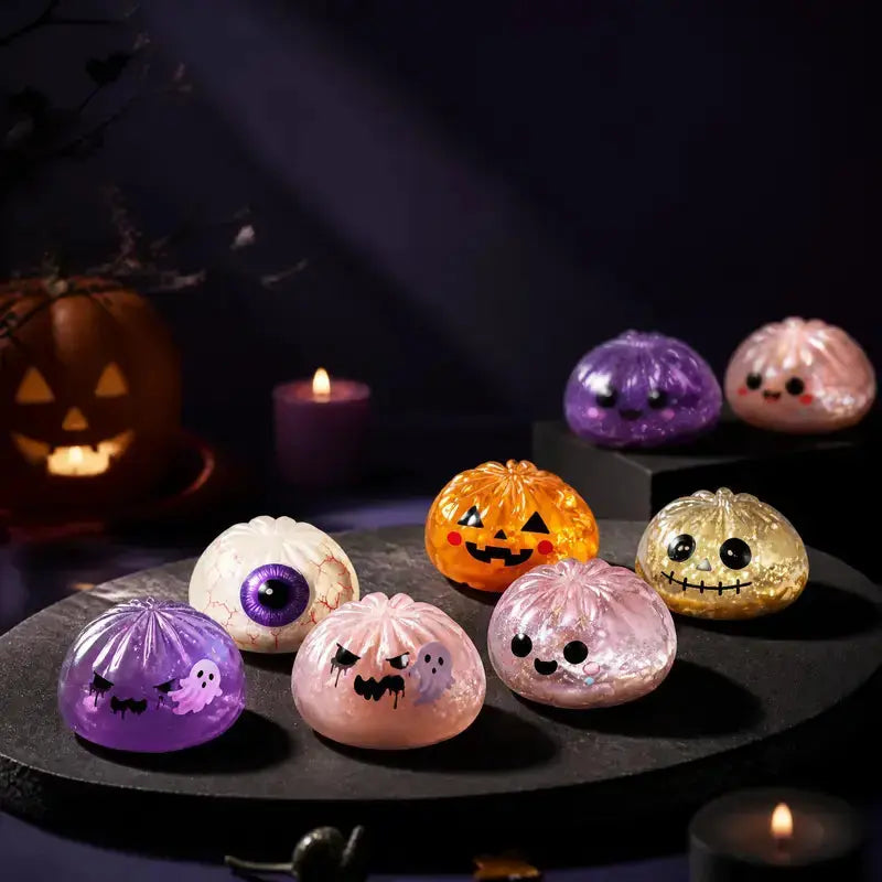 Halloween Cute Scary Ghost Maruko Squishy Squeeze Toy Set - Mini Portable Stress Fidget Item, Squishy Haul Sensory Kids Toy, Unique Whimsical Party Treat Bag Filler & Whimsical Gift, Fidgets