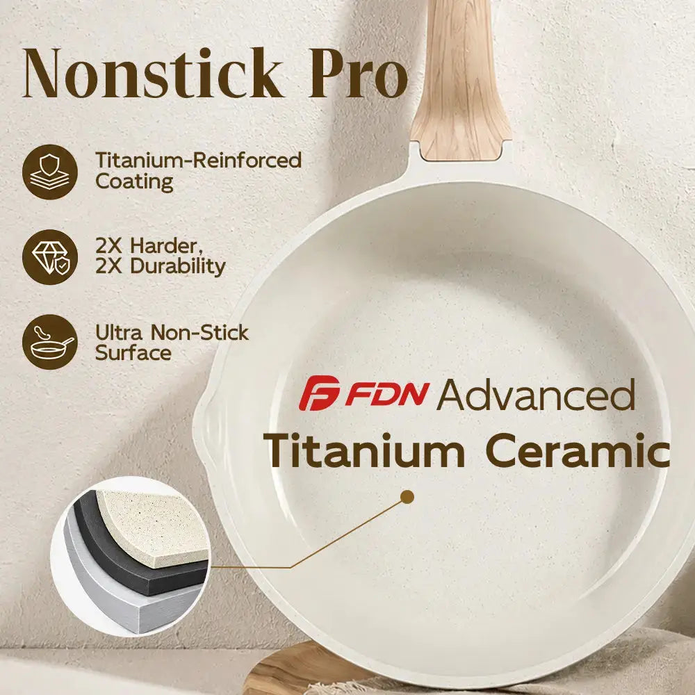 [ New ]FDN 16-Pc Aesthetic Cookware Collection, Non-Toxic Pfas-Free Titanium Caremic Granite Pots and Pans Set, Easy-Clean Oven & Dishwasher Safe, Induction Ready Cooking Set with 10" (24Cm) Fry Pan, Glass Lids, Kitchen Utensils, Aluminium, Deals for You