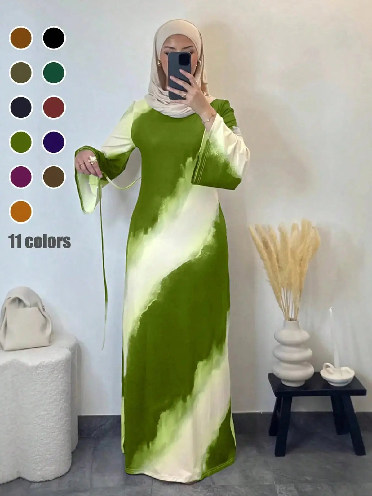 Muslim Women'S Casual Slim-Fit Long Sleeve Dress, Modest Islamic Clothing, Elegant Printed Maxi Dress for All Seasons, Comfortable Daily Wear