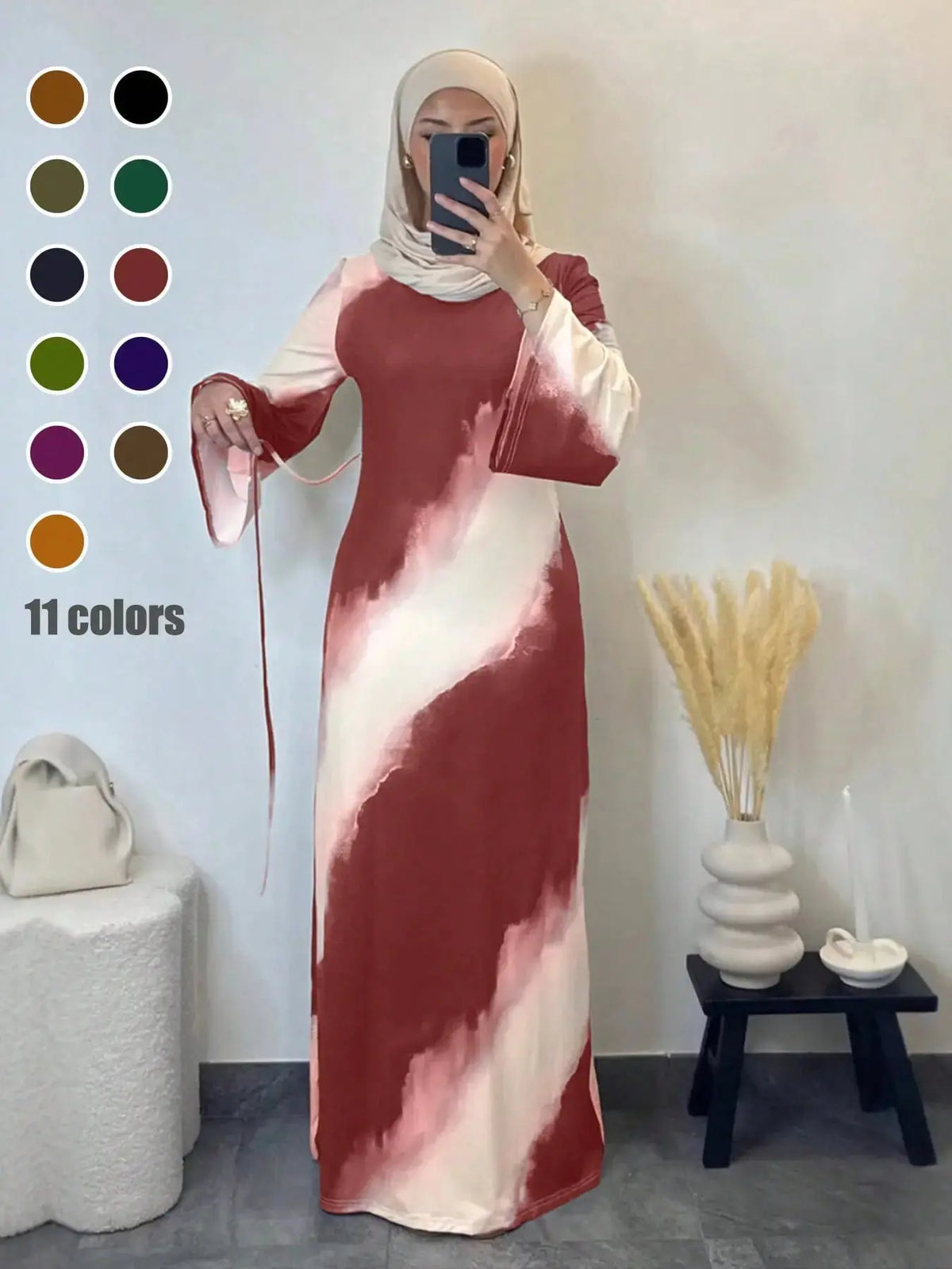 Muslim Women'S Casual Slim-Fit Long Sleeve Dress, Modest Islamic Clothing, Elegant Printed Maxi Dress for All Seasons, Comfortable Daily Wear