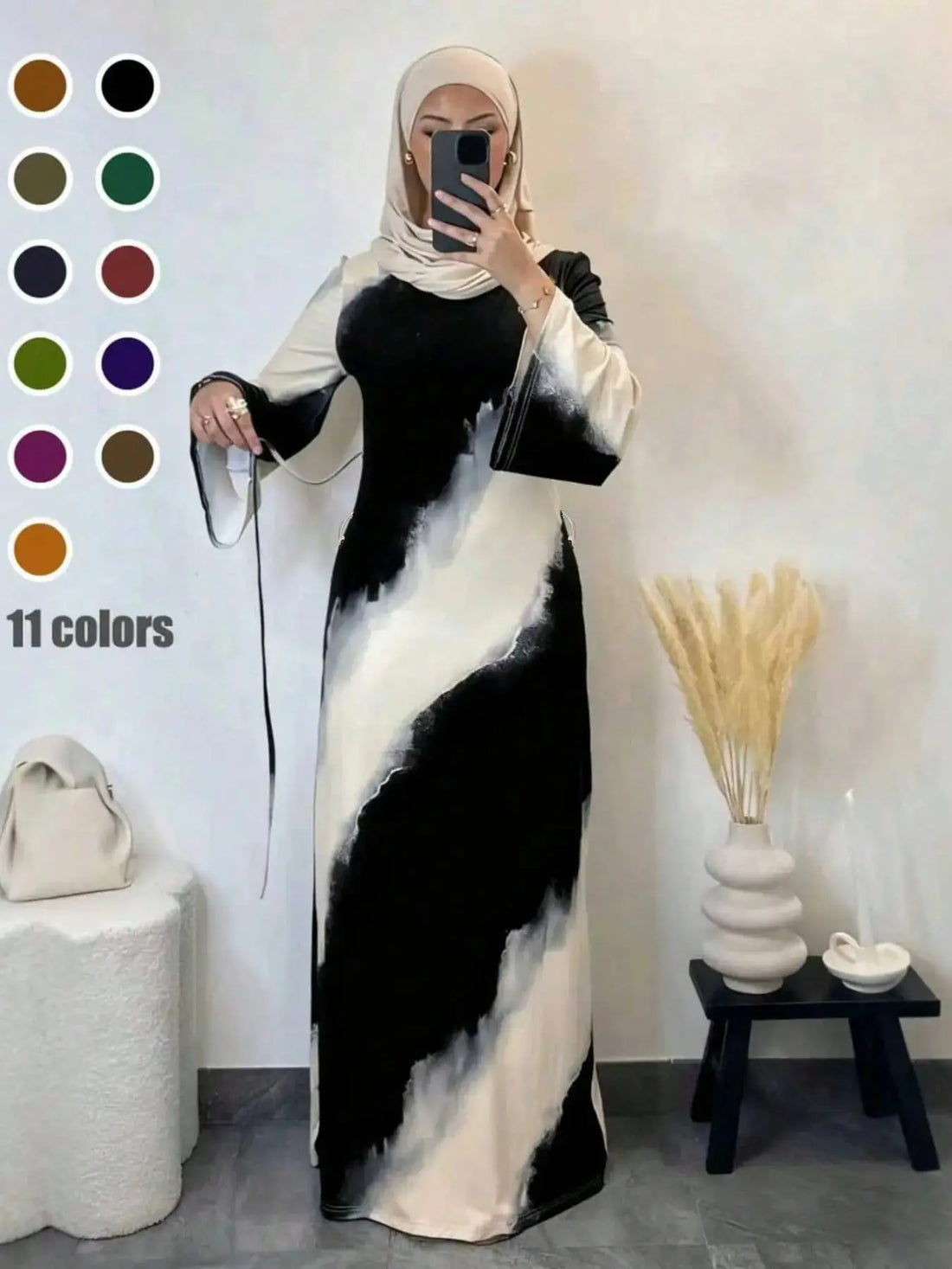 Muslim Women'S Casual Slim-Fit Long Sleeve Dress, Modest Islamic Clothing, Elegant Printed Maxi Dress for All Seasons, Comfortable Daily Wear