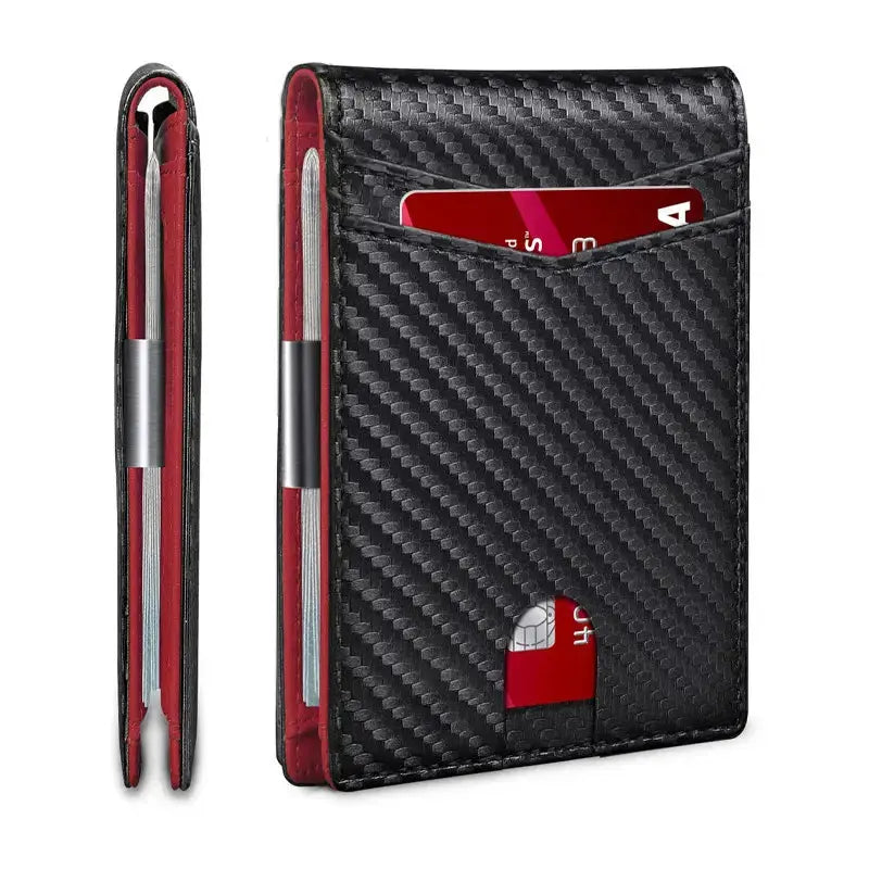 Men'S Carbon Fiber RFID Blocking Bifold Wallet - Multi Functional, Stylish, Slim Card Storage, Clip Money Holder, Multi-Card Slot, Minimalist Designer Short Wallet with Box, Gifts for Him