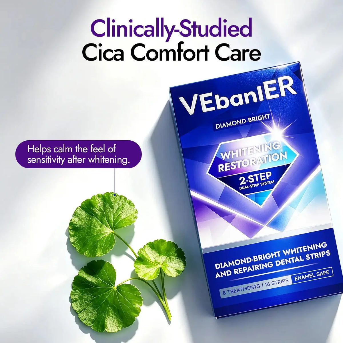 Vebanier Dual-Action Purple Gel Teeth Brightener Strips Kit - 4 Whitening Pairs + 4 Enamel Repair Pairs, 8% Hydrogen Peroxide, Nano-Hydroxyapatite, Gentle for Sensitive Teeth