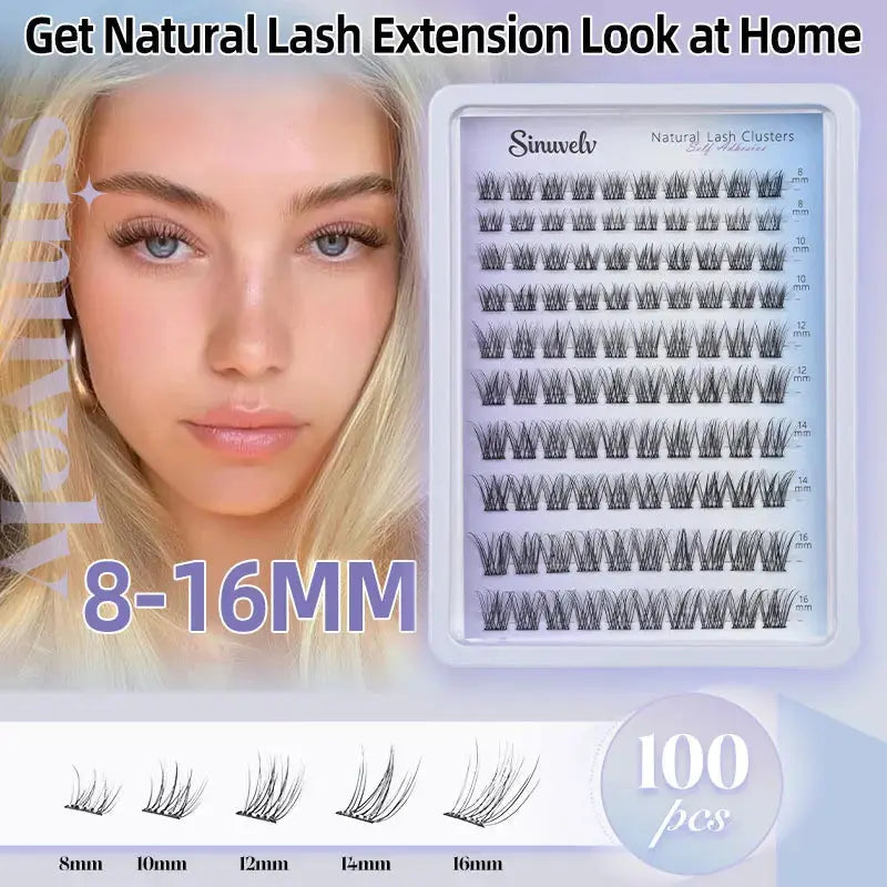 Self Adhesive Natural Lash Cluster Eyelash Extensions - 8-16MM 0.05MM C-Curly Cosmetic Lashes, No Glue Needed Convenient Design for Beginners' Daily DIY Makeup