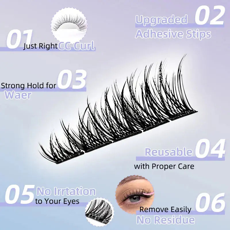 Self Adhesive Natural Lash Cluster Eyelash Extensions - 8-16MM 0.05MM C-Curly Cosmetic Lashes, No Glue Needed Convenient Design for Beginners' Daily DIY Makeup