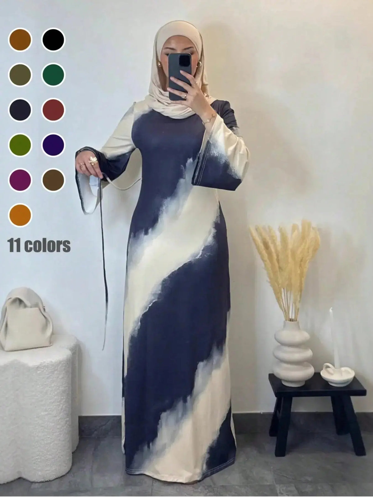 Muslim Women'S Casual Slim-Fit Long Sleeve Dress, Modest Islamic Clothing, Elegant Printed Maxi Dress for All Seasons, Comfortable Daily Wear