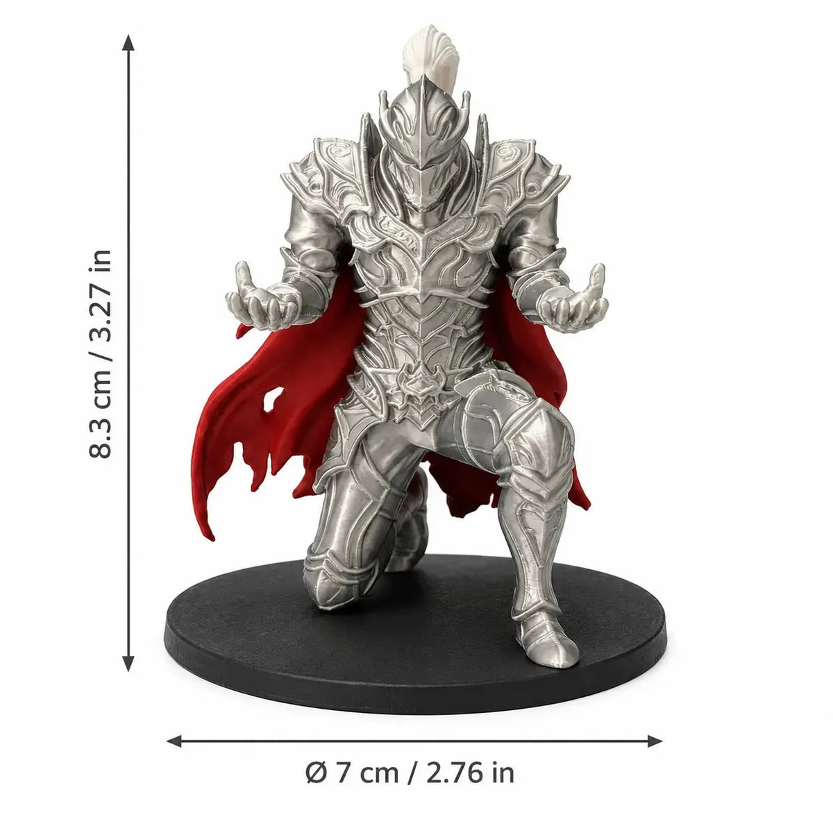 Armored Knight Pen Holder Stand, 3D Printed Desktop Accessories with Fixed Pose Open Hands, Red Cape & 2.76-In round Base, Single Pen Display for Office & Study Desk Organizer, 8.3Cm