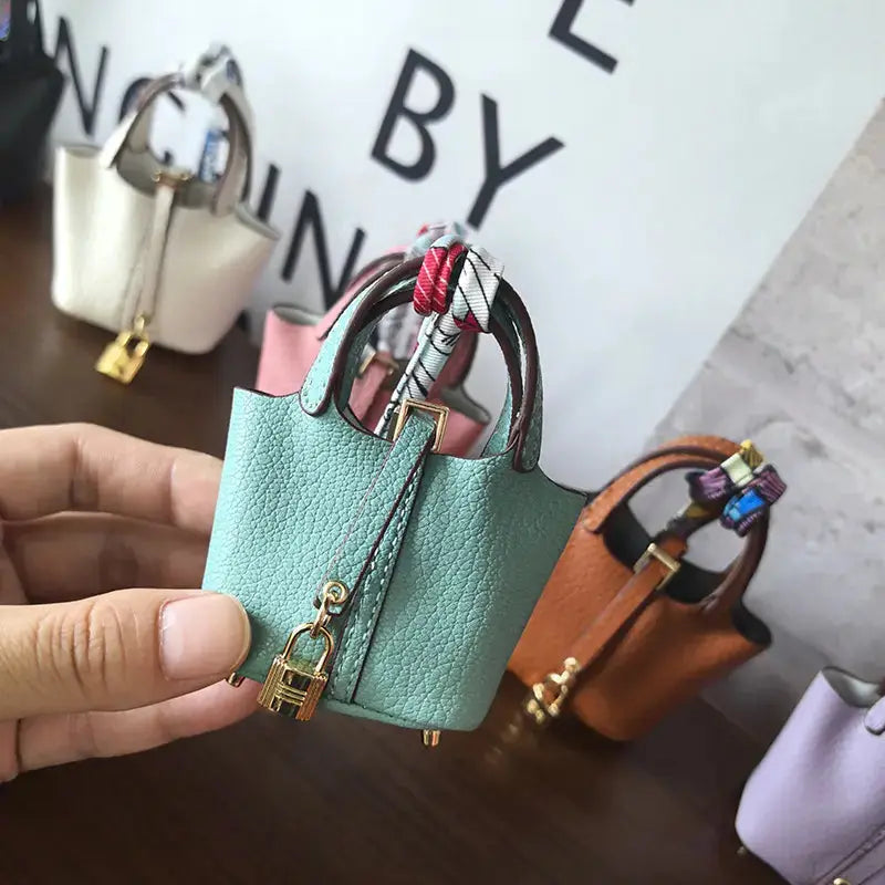 Mini Basket Bag Pendant Microfiber Leather Car Keychain for Women Creative Mini Bucket Bag Accessory Halloween/Christmas Gift