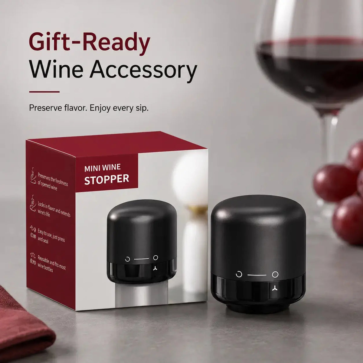 Vacuum Sealing Preservation Function This Wine Stopper Features Vacuum Function to Pump Excess Air Out of Wine Bottles, Slow down Oxidation and Keep Leftover Wine