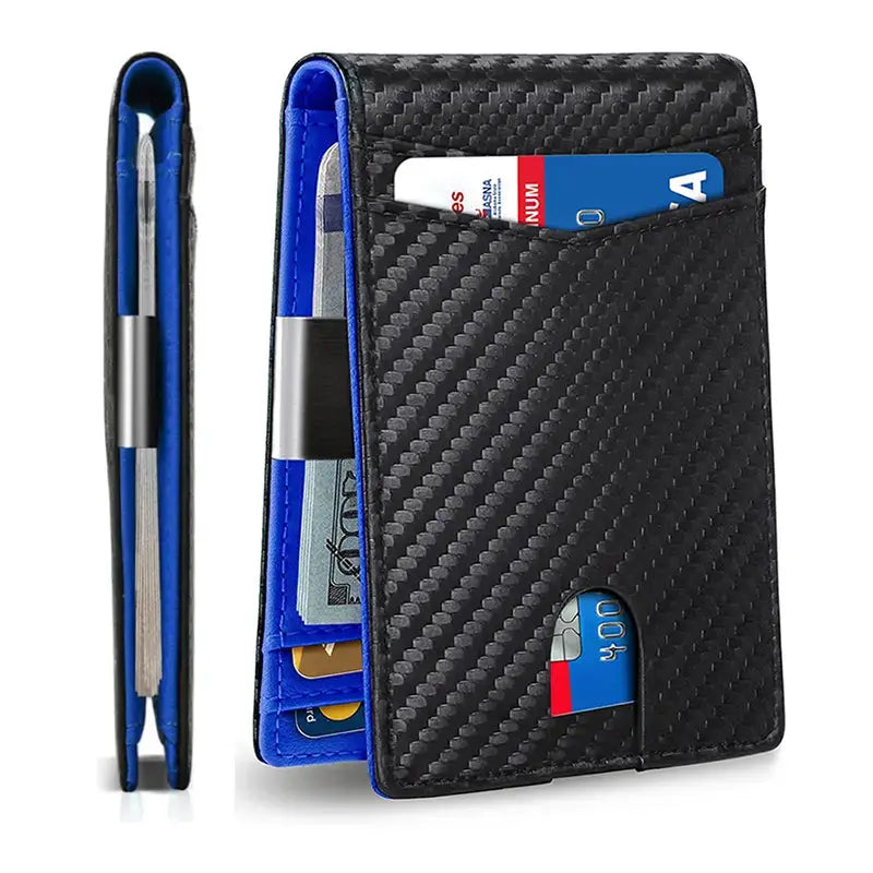 Men'S Carbon Fiber RFID Blocking Bifold Wallet - Multi Functional, Stylish, Slim Card Storage, Clip Money Holder, Multi-Card Slot, Minimalist Designer Short Wallet with Box, Gifts for Him