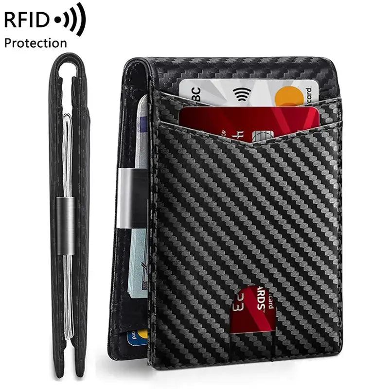 Men'S Carbon Fiber RFID Blocking Bifold Wallet - Multi Functional, Stylish, Slim Card Storage, Clip Money Holder, Multi-Card Slot, Minimalist Designer Short Wallet with Box, Gifts for Him