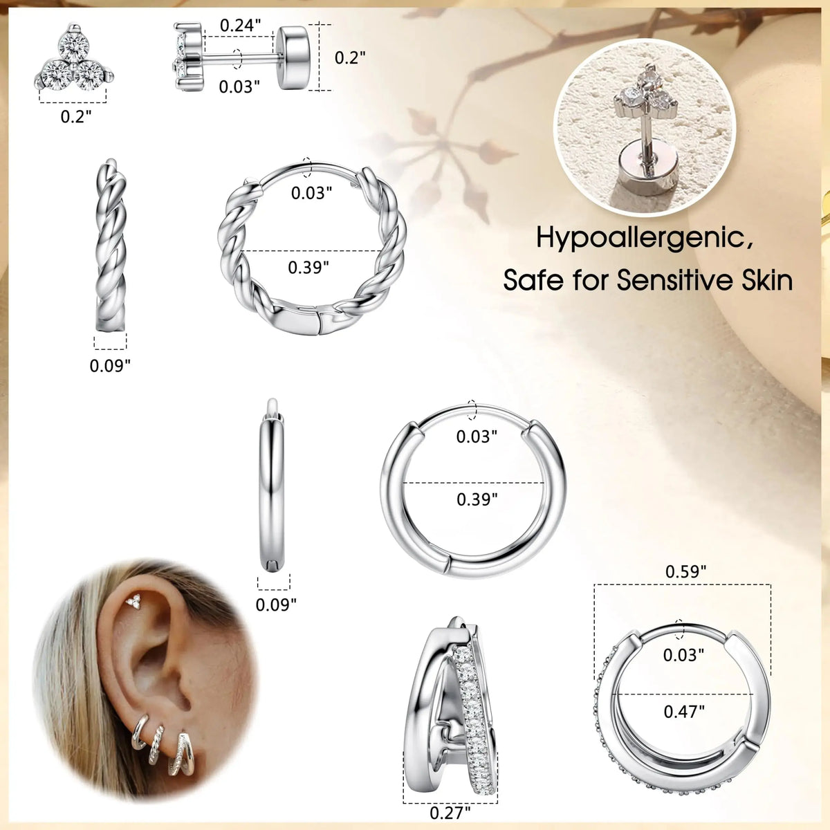 FASACCO Women'S 4-Pair Small Hoop Earrings Set - Hypoallergenic 14 Karat Gold-Plated Surgical Steel Chunky Huggie, Cartilage Flat Back Stud Jewelry, Trendy Summervibes Gift, Earrings for Cartilage Piercing