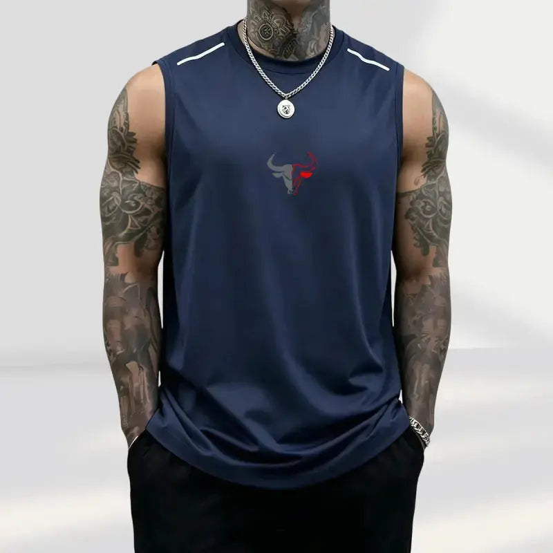 Men'S 3-Pack Bull Print Sleeveless Polyester Vests, Breathable Fitness Exercise Wear Active Top for Summer Gym Bodybuilding, Male Clothing (Black+Light Gray+Red)