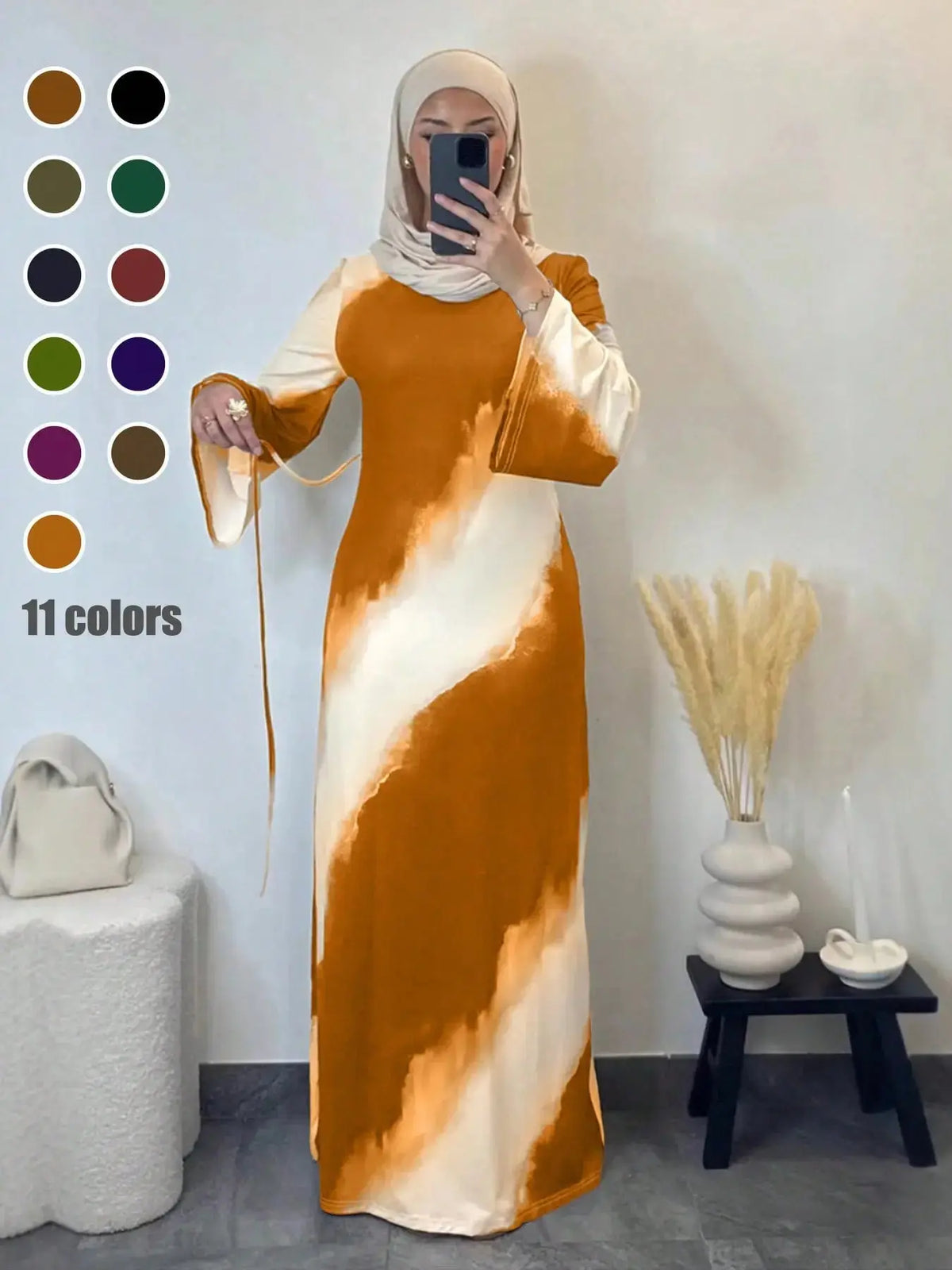 Muslim Women'S Casual Slim-Fit Long Sleeve Dress, Modest Islamic Clothing, Elegant Printed Maxi Dress for All Seasons, Comfortable Daily Wear