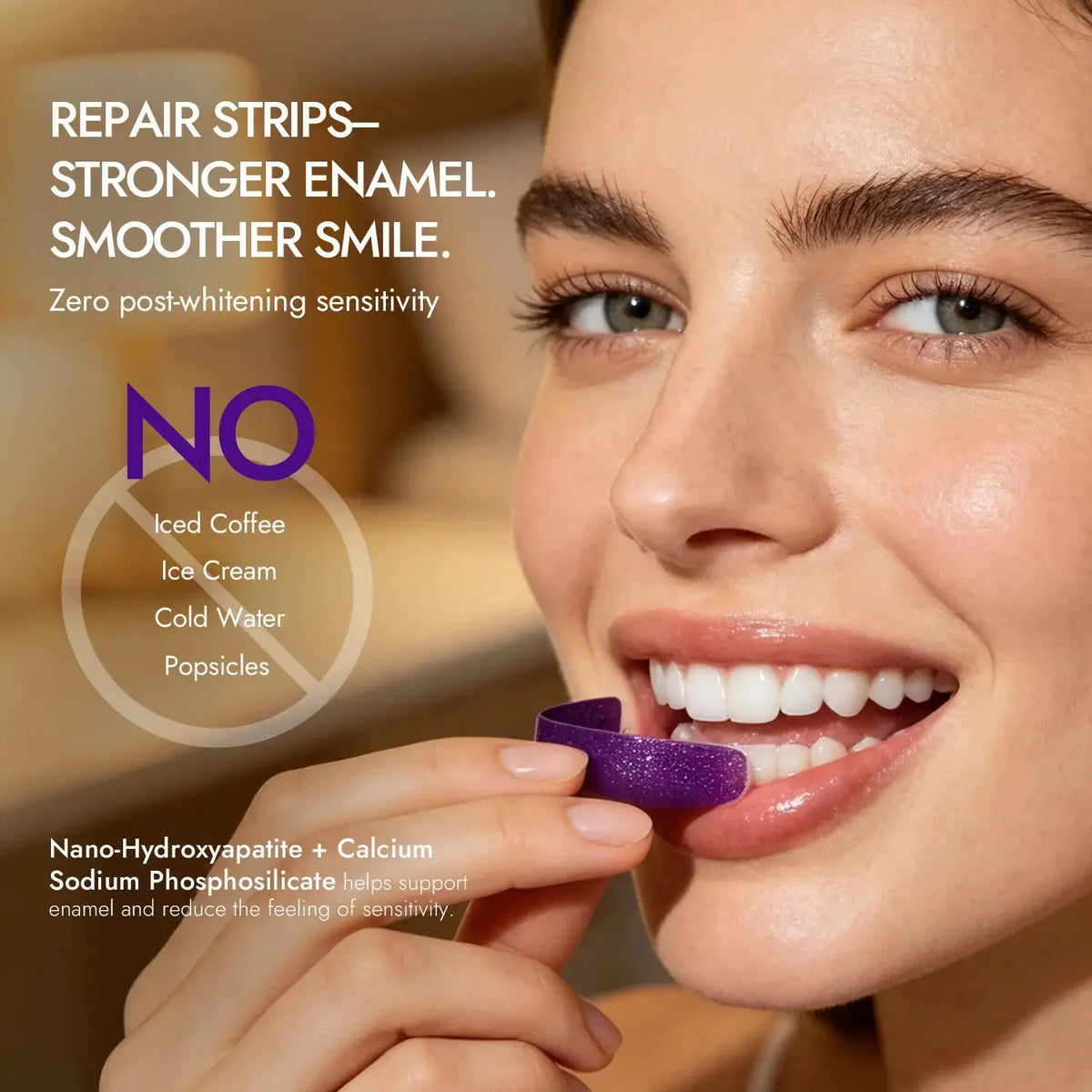 Vebanier Dual-Action Purple Gel Teeth Brightener Strips Kit - 4 Whitening Pairs + 4 Enamel Repair Pairs, 8% Hydrogen Peroxide, Nano-Hydroxyapatite, Gentle for Sensitive Teeth