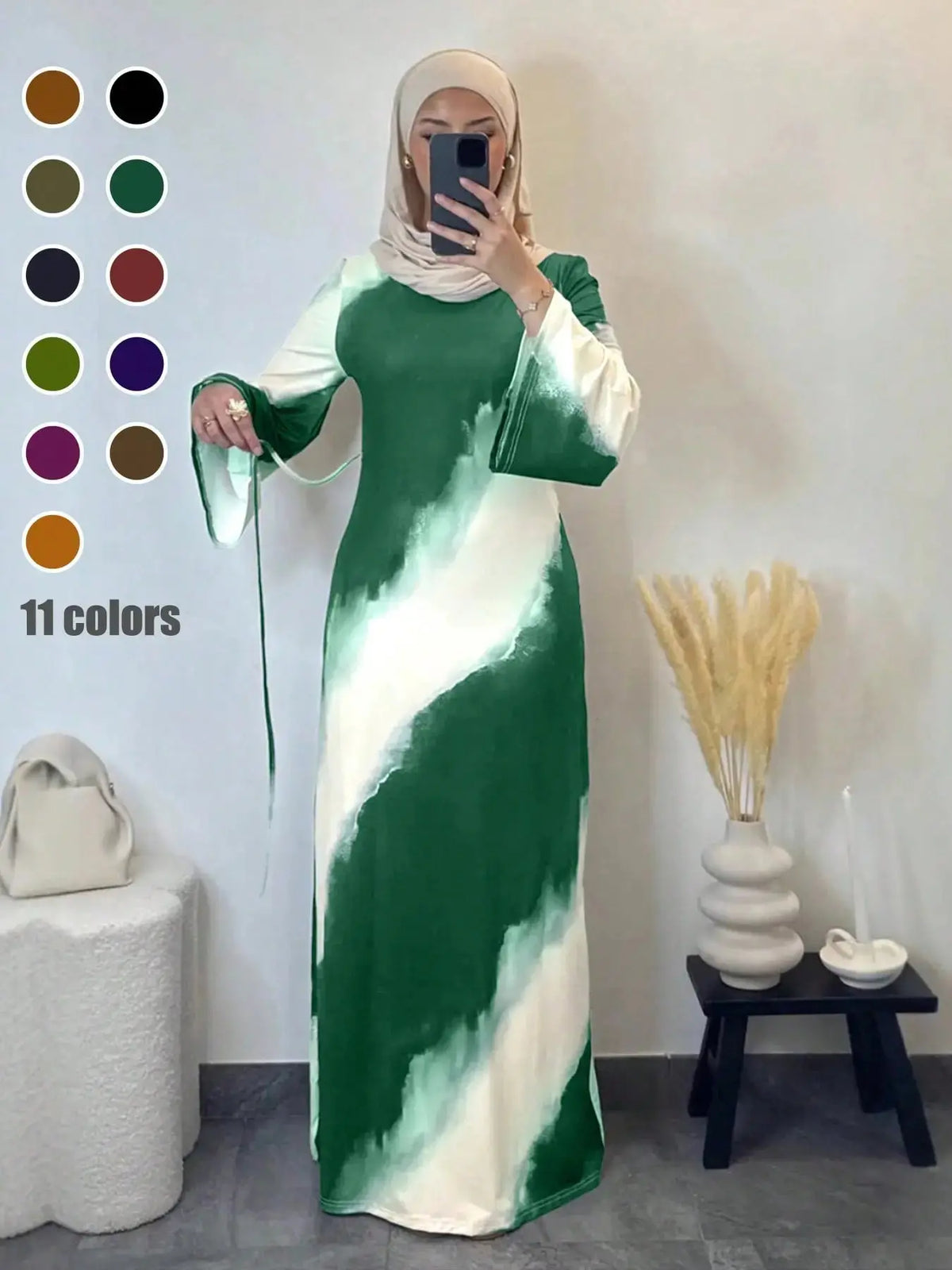 Muslim Women'S Casual Slim-Fit Long Sleeve Dress, Modest Islamic Clothing, Elegant Printed Maxi Dress for All Seasons, Comfortable Daily Wear