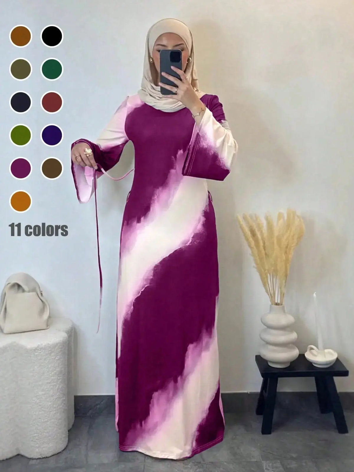 Muslim Women'S Casual Slim-Fit Long Sleeve Dress, Modest Islamic Clothing, Elegant Printed Maxi Dress for All Seasons, Comfortable Daily Wear