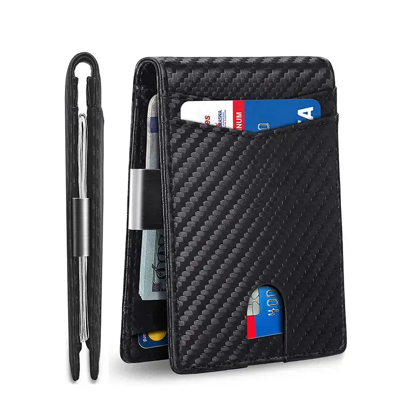 Men'S Carbon Fiber RFID Blocking Bifold Wallet - Multi Functional, Stylish, Slim Card Storage, Clip Money Holder, Multi-Card Slot, Minimalist Designer Short Wallet with Box, Gifts for Him