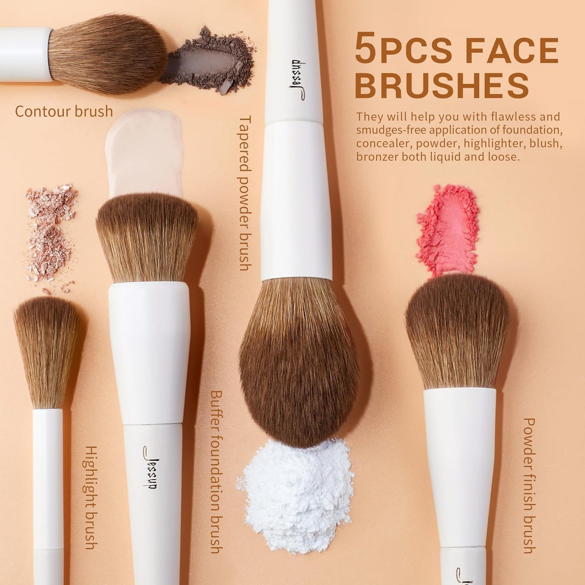 Jessup Brochas De Maquillaje, Set 14 Uds Pinceles Para Rostro Y Ojos, T329