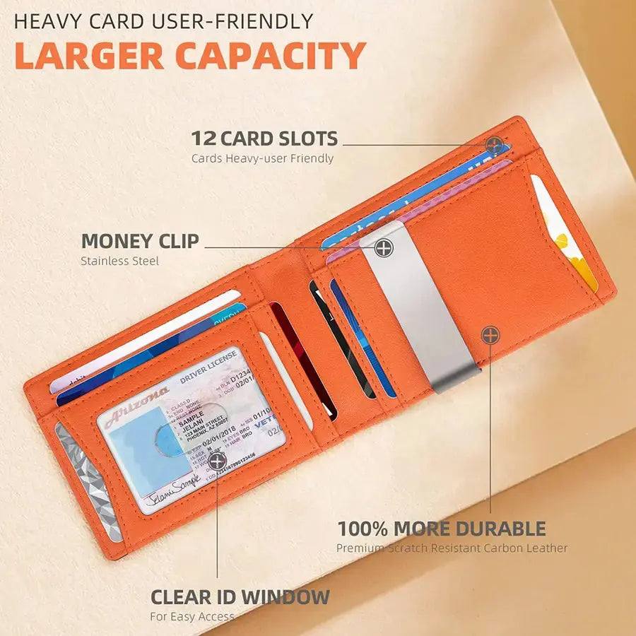 Men'S Carbon Fiber RFID Blocking Bifold Wallet - Multi Functional, Stylish, Slim Card Storage, Clip Money Holder, Multi-Card Slot, Minimalist Designer Short Wallet with Box, Gifts for Him