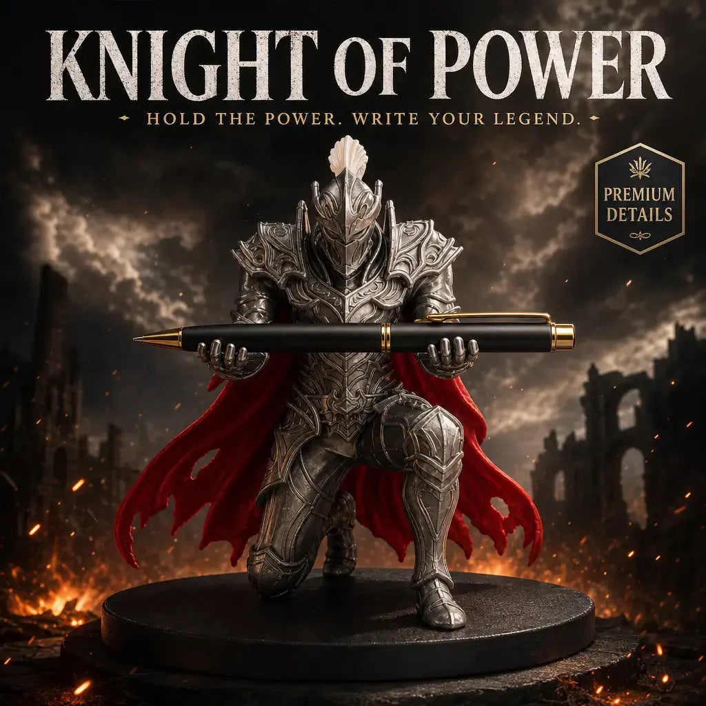 Armored Knight Pen Holder Stand, 3D Printed Desktop Accessories with Fixed Pose Open Hands, Red Cape & 2.76-In round Base, Single Pen Display for Office & Study Desk Organizer, 8.3Cm