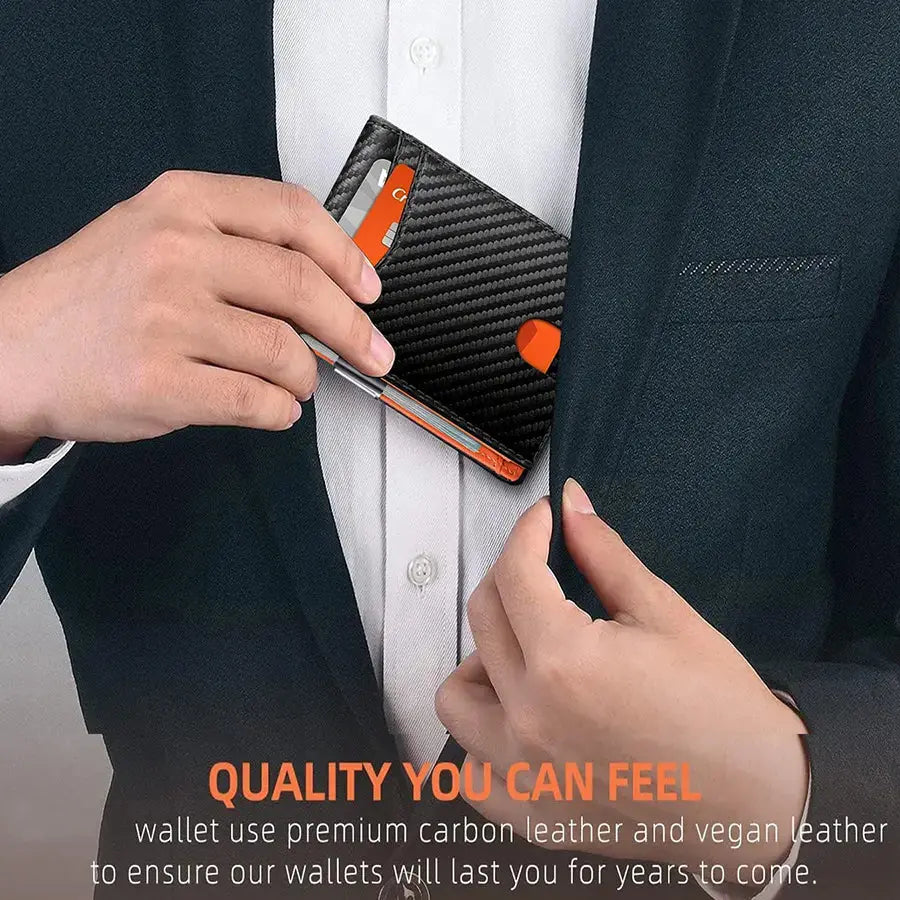 Men'S Carbon Fiber RFID Blocking Bifold Wallet - Multi Functional, Stylish, Slim Card Storage, Clip Money Holder, Multi-Card Slot, Minimalist Designer Short Wallet with Box, Gifts for Him