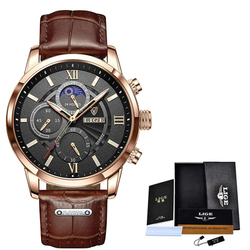New LIGE Men'S Watches Top Brand Luxury Men Wrist Watch Man Leather Quartz Watch Sports Waterproof Male Clock Relogio Masculino
