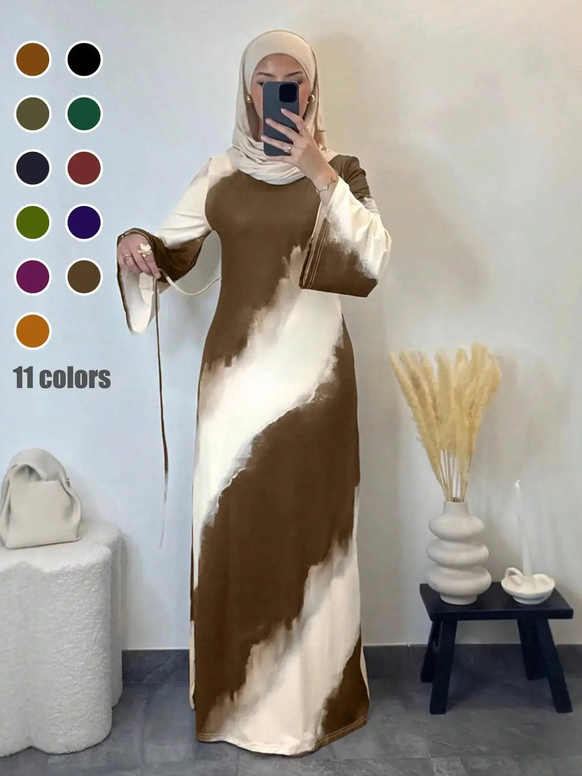 Muslim Women'S Casual Slim-Fit Long Sleeve Dress, Modest Islamic Clothing, Elegant Printed Maxi Dress for All Seasons, Comfortable Daily Wear