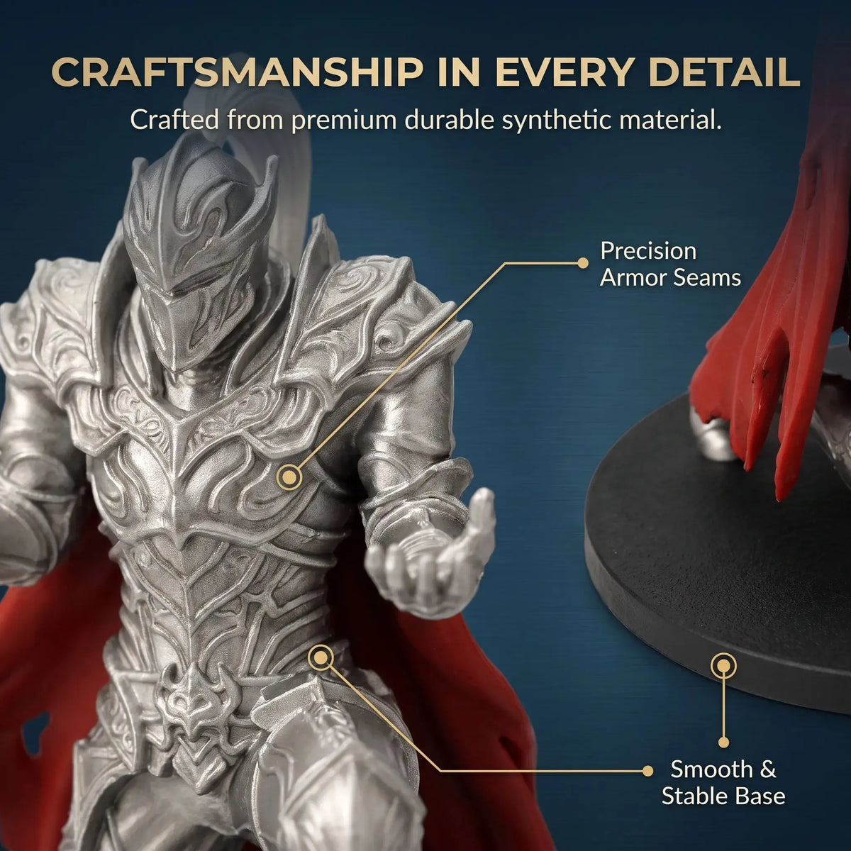 Armored Knight Pen Holder Stand, 3D Printed Desktop Accessories with Fixed Pose Open Hands, Red Cape & 2.76-In round Base, Single Pen Display for Office & Study Desk Organizer, 8.3Cm