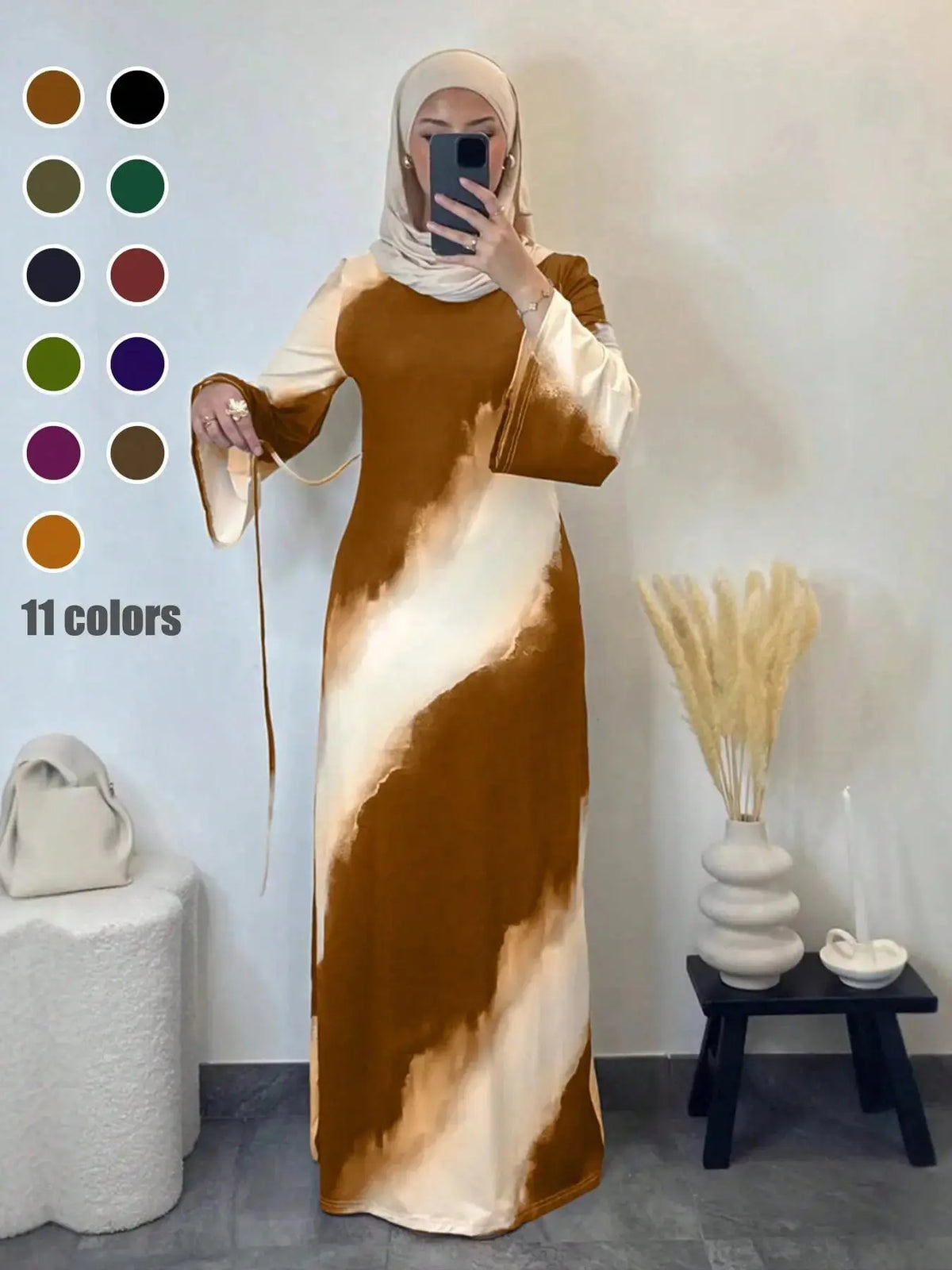 Muslim Women'S Casual Slim-Fit Long Sleeve Dress, Modest Islamic Clothing, Elegant Printed Maxi Dress for All Seasons, Comfortable Daily Wear