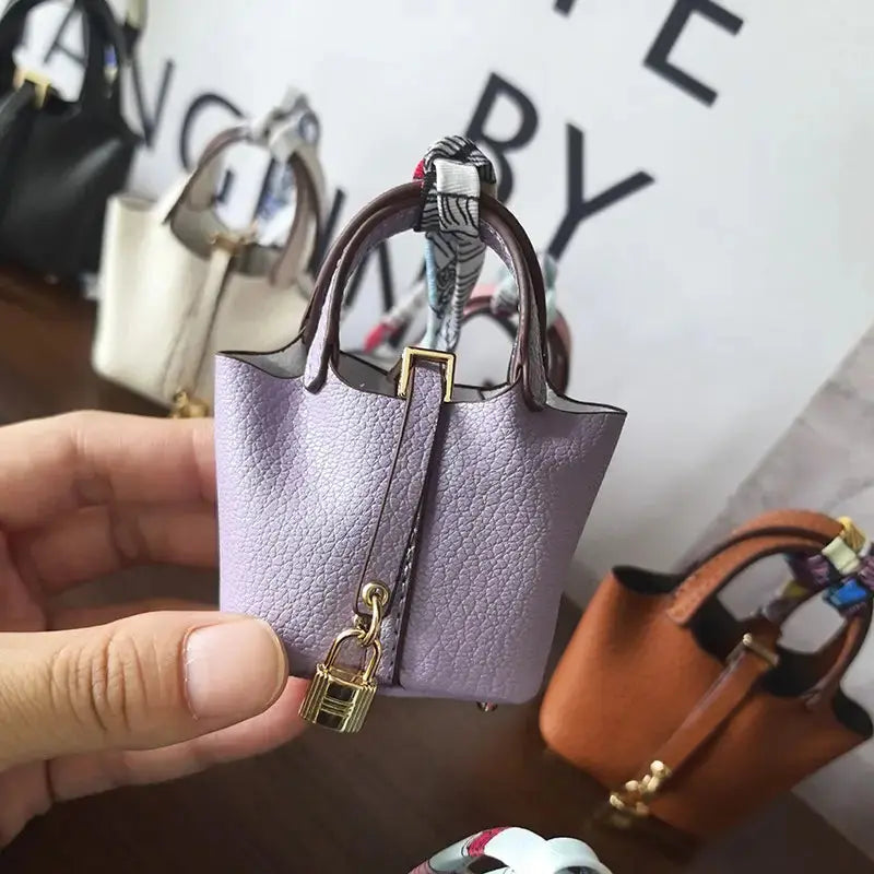 Mini Basket Bag Pendant Microfiber Leather Car Keychain for Women Creative Mini Bucket Bag Accessory Halloween/Christmas Gift