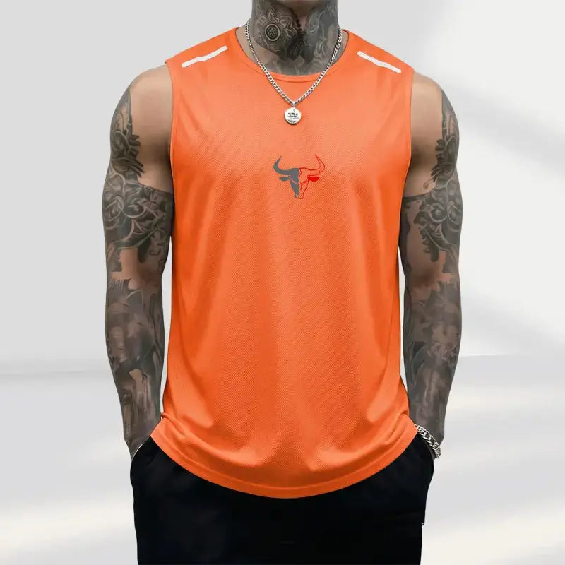 Men'S 3-Pack Bull Print Sleeveless Polyester Vests, Breathable Fitness Exercise Wear Active Top for Summer Gym Bodybuilding, Male Clothing (Black+Light Gray+Red)