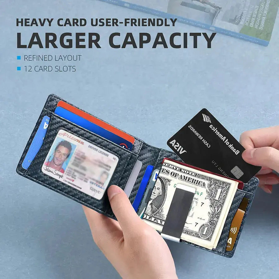 Men'S Carbon Fiber RFID Blocking Bifold Wallet - Multi Functional, Stylish, Slim Card Storage, Clip Money Holder, Multi-Card Slot, Minimalist Designer Short Wallet with Box, Gifts for Him