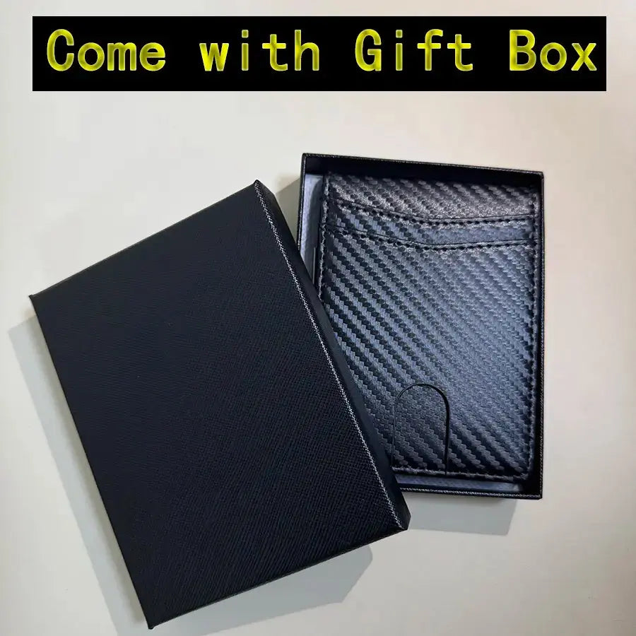 Men'S Carbon Fiber RFID Blocking Bifold Wallet - Multi Functional, Stylish, Slim Card Storage, Clip Money Holder, Multi-Card Slot, Minimalist Designer Short Wallet with Box, Gifts for Him